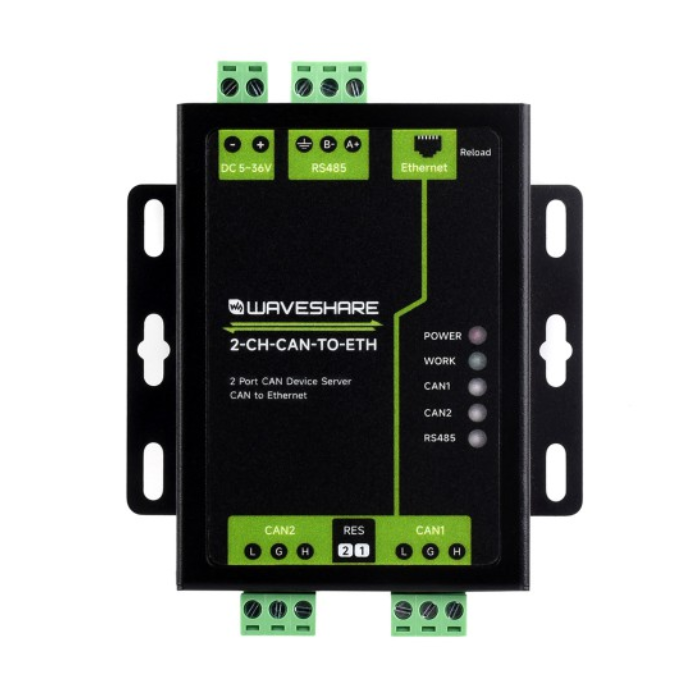 Waveshare Industrial 2-Ch CAN to Ethernet Server - 2-Ch CAN + RS485 + Ethernet Port