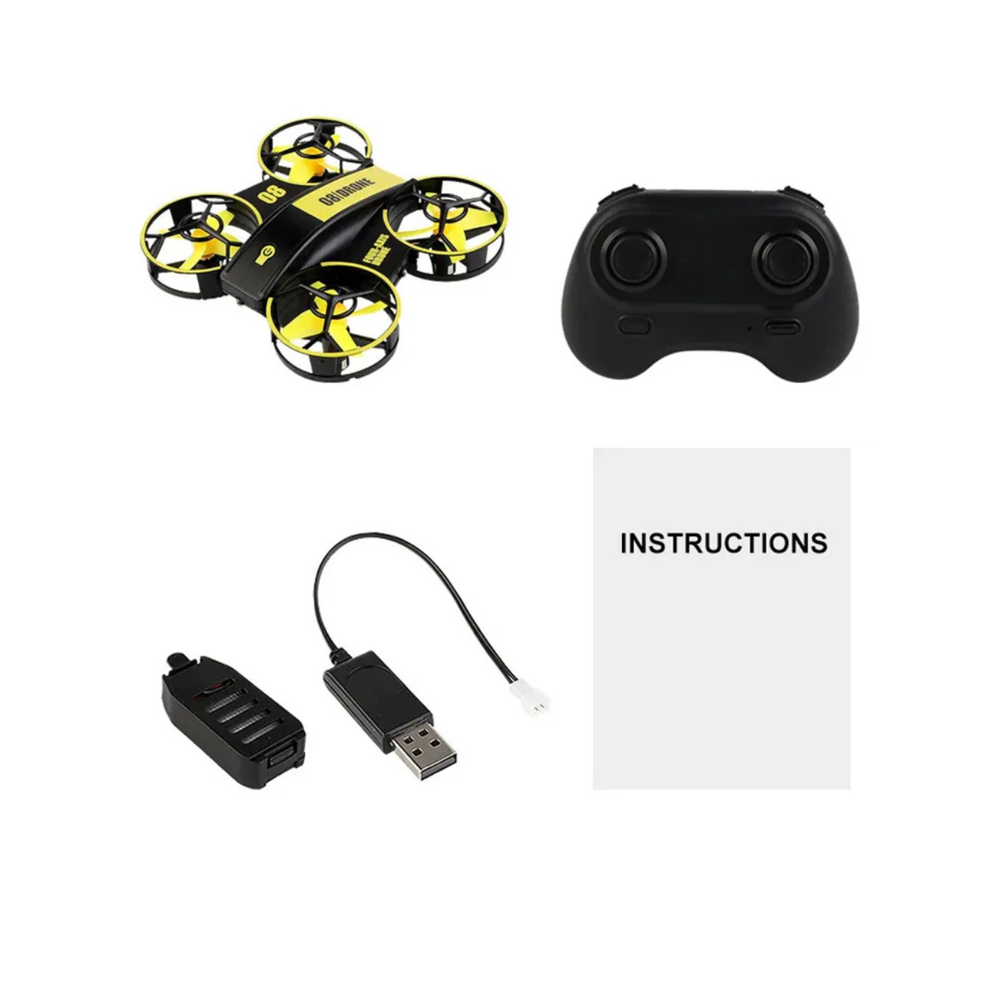 RH-821 Mini Quadcopter Drone with LED Lights and Fixed Altitude RC Helicopter for Kids – Yellow – RS6115