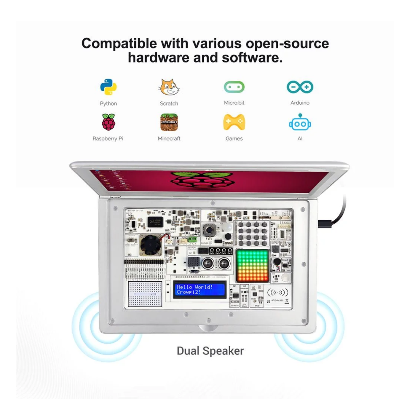 Elecrow - CrowPi2 - All-in-One Raspberry Pi STEM Laptop, FCC/CE Certified, Space Grey, English Keyboard, EU Plug, Basic Kit (No Raspberry Pi) - Image 2