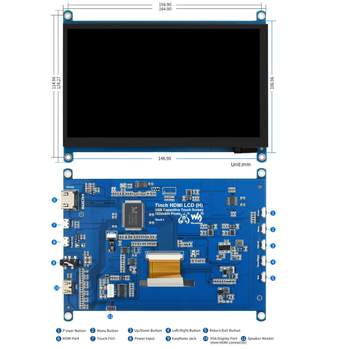 Waveshare 7inch HDMI Capacitive Touch Screen LCD (H) 1024×600 Support Various Systems - Image 3