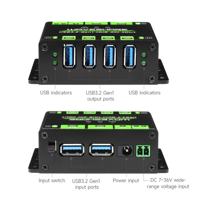 Waveshare Industrial Grade USB HUB Extending 4x USB 3.2 Ports with Switchable Dual Hosts - Image 3