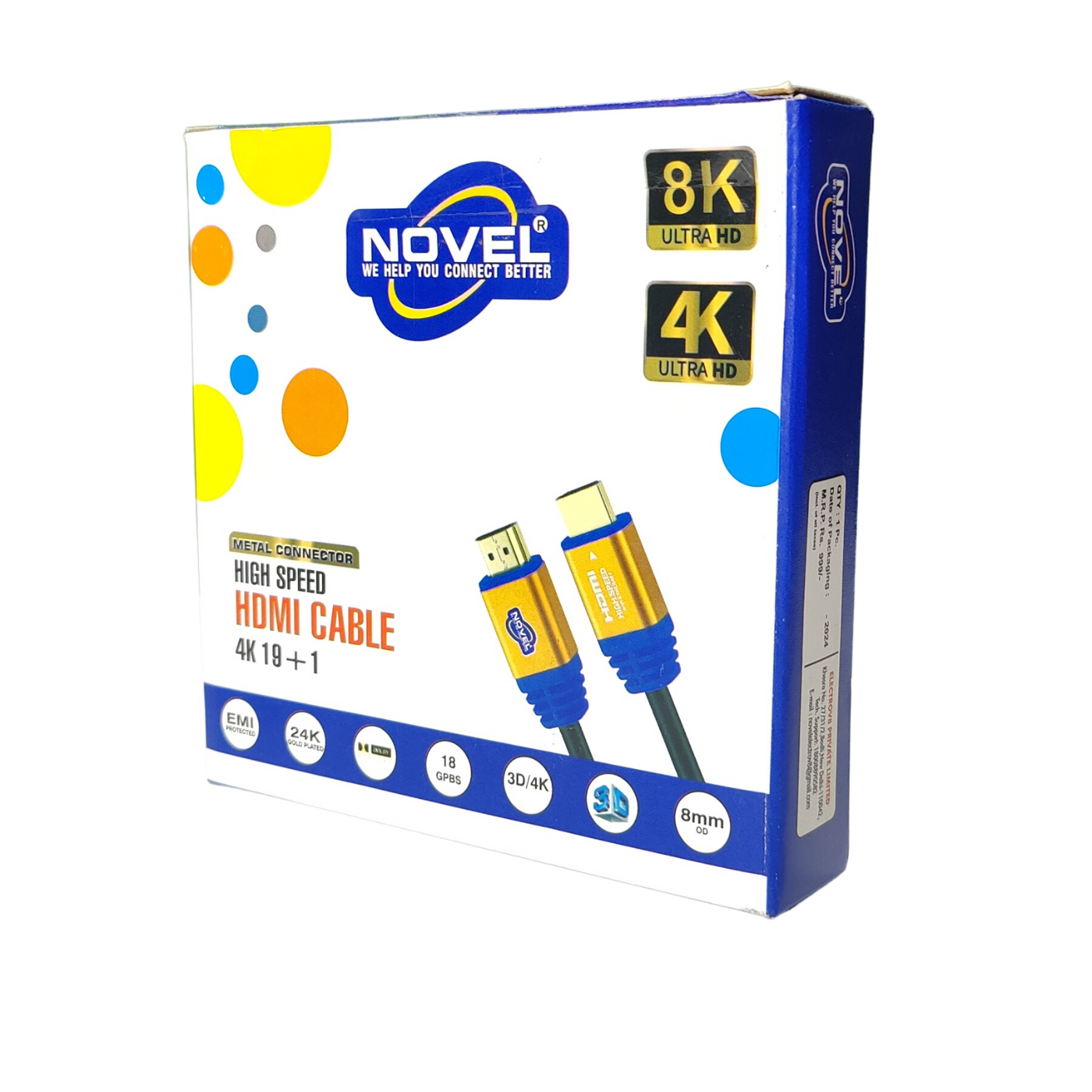 NOVEL 4K+8K Ultra HD HDMI Cable, 1.5m Length – Premium High-Speed with Metal Connectors