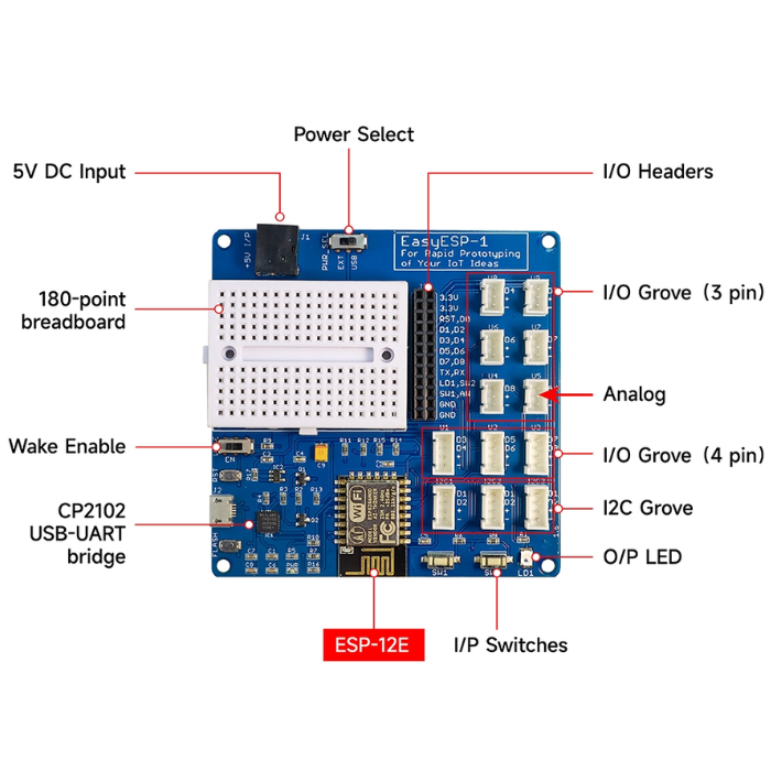 ELECROW EasyESP-1: Rapid Prototyping WiFi ESP8266 Experimenter Board - Easy Programming, GPIO Access, Breadboard - Image 5
