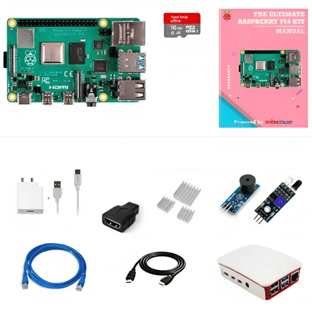 Raspberry Pi4 Model B 2GB Ultimate Kit with Pi4 2GB, Case, Power Adapter, Heatsink, Fan, 32GB SD Card, Sensors, Manual, HDMI and Ethernet Cable - Image 4