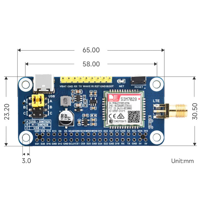 Waveshare SIM7028 NB-IoT HAT for Raspberry Pi with Global Band NB-IoT Communication Support - Image 4