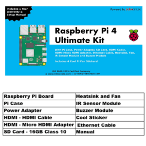 Raspberry Pi4 Model B 2GB Ultimate Kit with Pi4 2GB, Case, Power Adapter, Heatsink, Fan, 32GB SD Card, Sensors, Manual, HDMI and Ethernet Cable