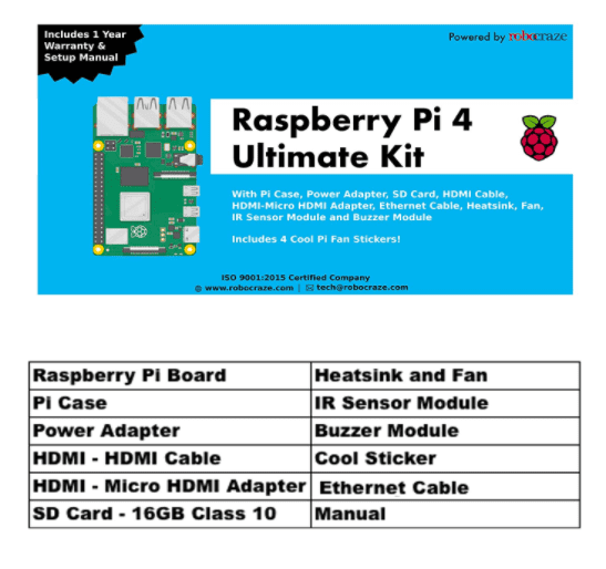 Raspberry Pi4 Model B 2GB Ultimate Kit with Pi4 2GB, Case, Power Adapter, Heatsink, Fan, 32GB SD Card, Sensors, Manual, HDMI and Ethernet Cable - Image 5