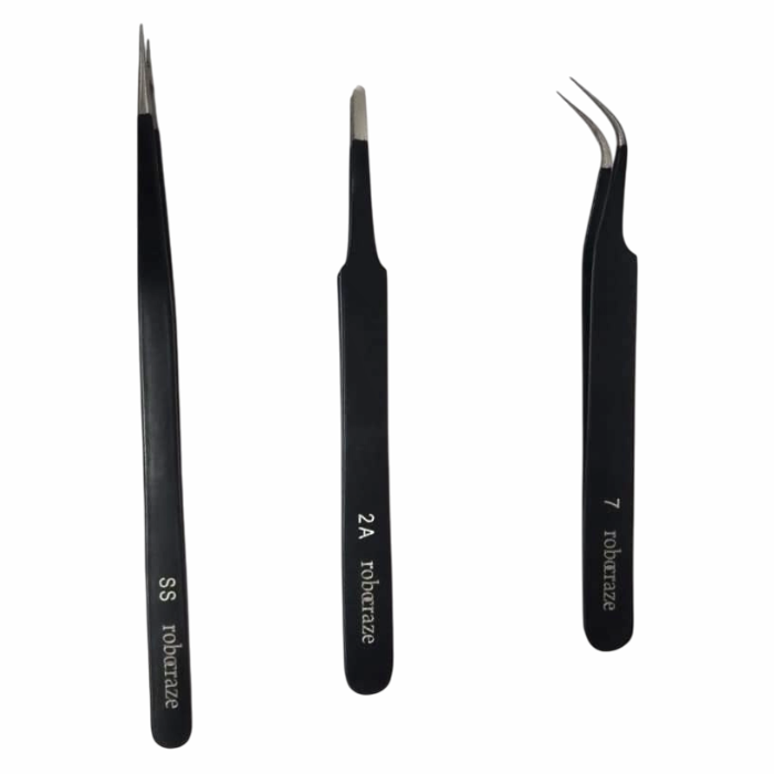 Robocraze Black Epoxy Coated Tweezer Set of 3 (SS,2A,7) - Image 2