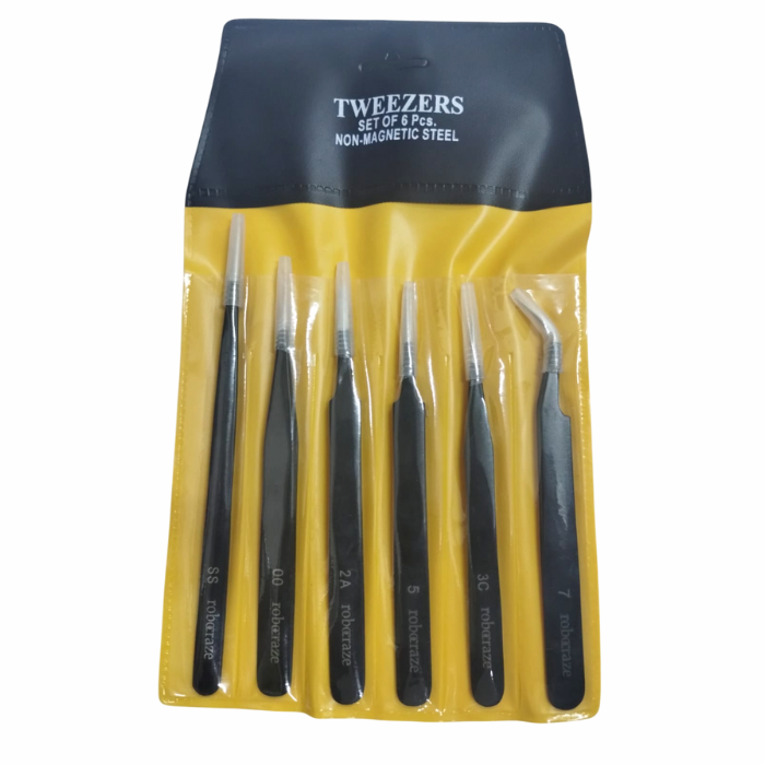 Robocraze Black Epoxy Coated Tweezer Set of 6 (SS,OO,2A,5,3C,7)