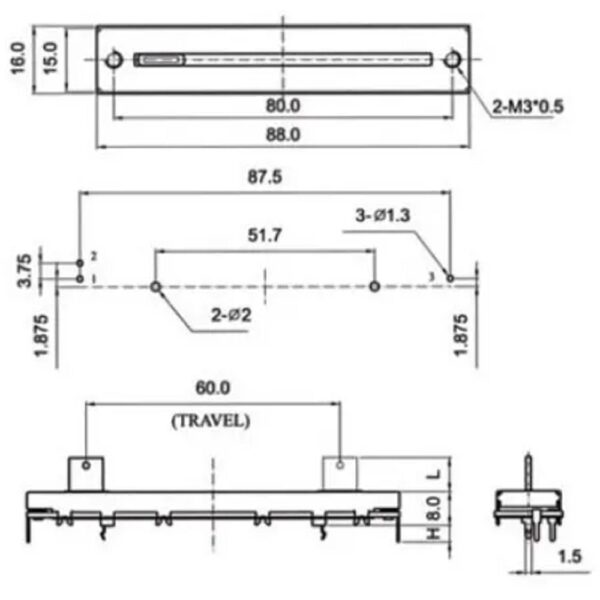 10K 88mm Ohm Single channel linear slide potentiometers - Image 4