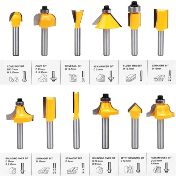 12 Pcs Router Trimmer Bit Set for 3018 CNC - Image 2