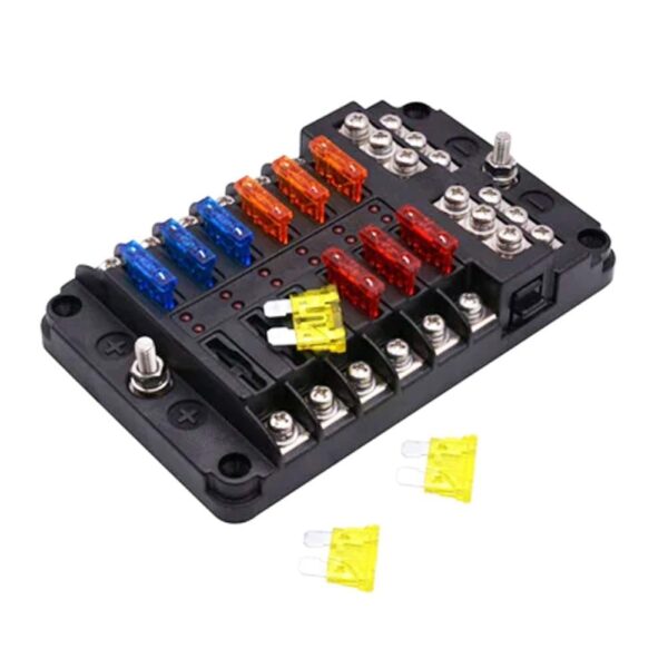 12-Way Car Boat Blade Fuse Box Block Holder LED Indicator 12V 32V Auto Marine Waterproof Power Distribution Panel Board