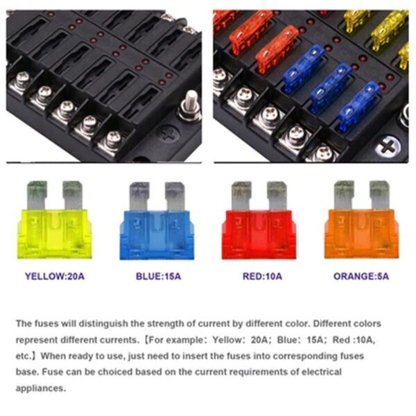 12-Way Car Boat Blade Fuse Box Block Holder LED Indicator 12V 32V Auto Marine Waterproof Power Distribution Panel Board - Image 5