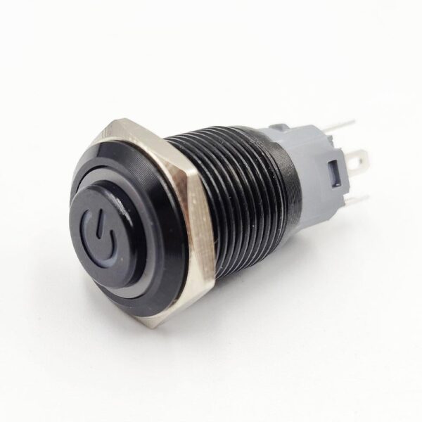 High Head 16mm 12-24V Blue Latching 5-Pins Black Oxide Metal Switch
