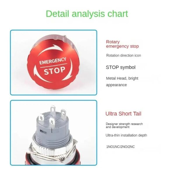 22mm 2NC Metal Mushroom Head Emergency Stop Push Switch F Rotary - Image 2