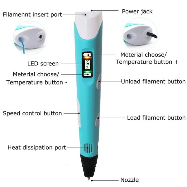 2nd Generation 3D Printing Pen with LCD, 1.75mm PLA ABS and Power Adapter - Image 6