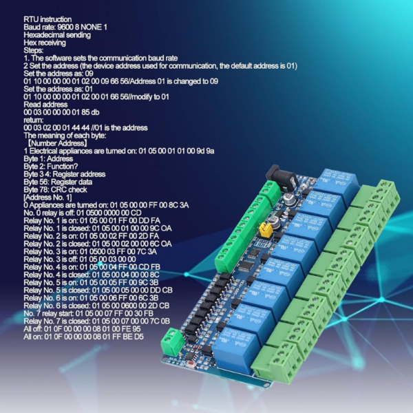 12V Modbus RTU 8, Channels Relay Module, Input Optocoupler, Isolation RS485 MCU - Image 3