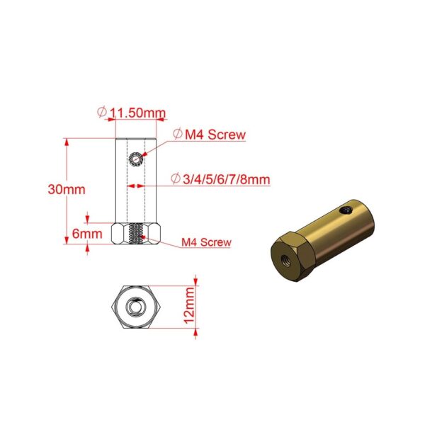 Hex coupling 4mm 5mm 6mm for Robot Smart Car Wheel 30mm Length - Image 2