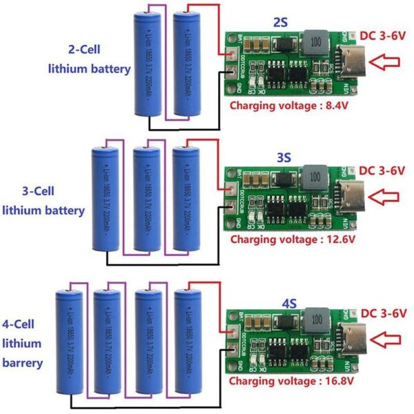 Charging Module Battery Charging Board Type-C Step-Up Boost Module 18650 Lithium Battery Charger Module( 4S 1A) - Image 8