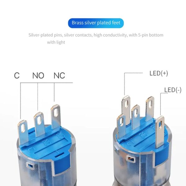 Flat Head 16MM 220V Yellow Momentary Non-Latching Metal Push Button Waterproof Switch with Led Light - Image 3