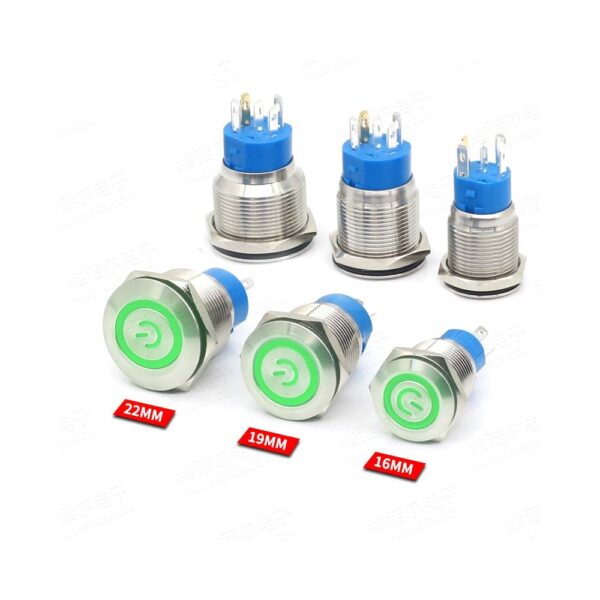Flat Head 16MM 220V Yellow Momentary Non-Latching Metal Push Button Waterproof Switch with Led Light - Image 5