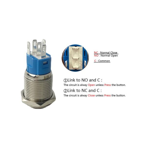 Flat Head 16MM 220V Yellow Momentary Non-Latching Metal Push Button Waterproof Switch with Led Light - Image 6
