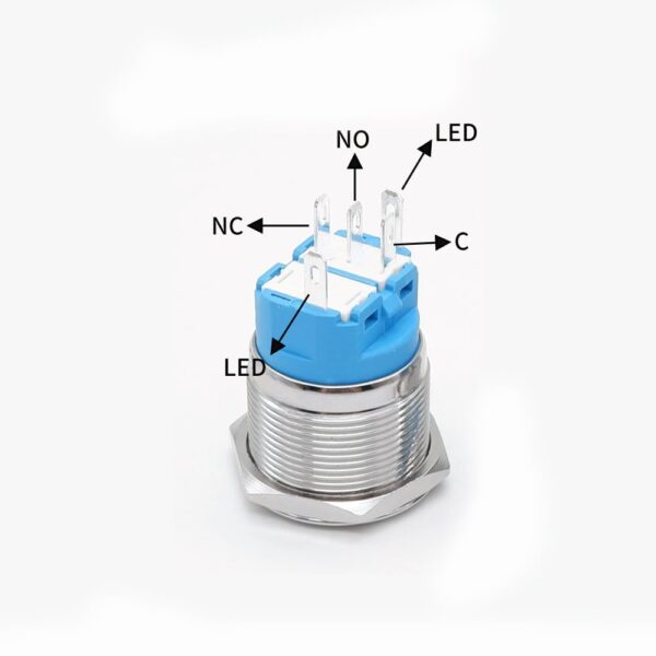 Flat Head 16MM 220V Yellow Momentary Non-Latching Metal Push Button Waterproof Switch with Led Light - Image 7