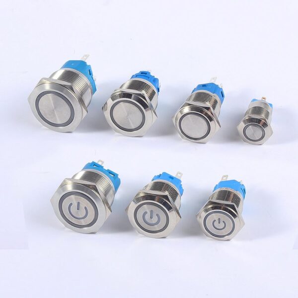 Flat Head 16MM 220V Yellow Momentary Non-Latching Metal Push Button Waterproof Switch with Led Light - Image 9