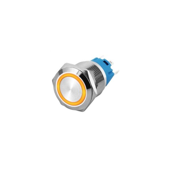 Flat Head 16MM 220V Yellow Momentary Non-Latching Metal Push Button Waterproof Switch with Led Light