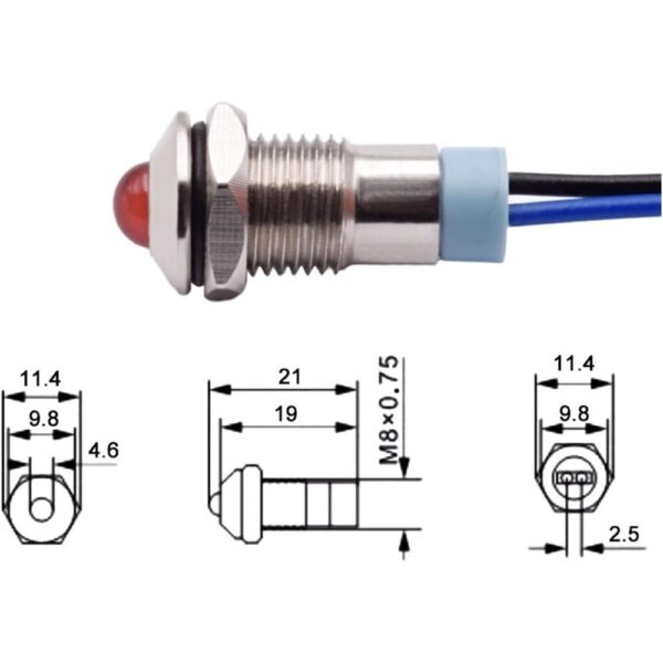 6mm 3-6V Green Spherical Metal Indicator Panel Mount LED Lamp - Image 2