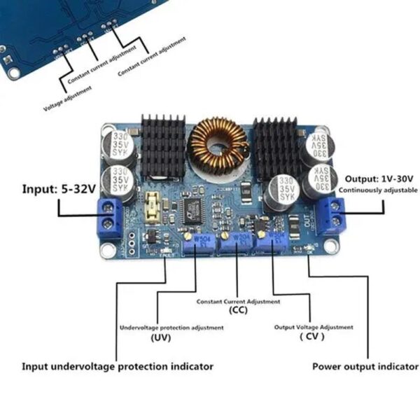 HOT LTC3780 5~32V to 1~30V 10A Buck-Boost Converter Module with Heatsink - Image 3