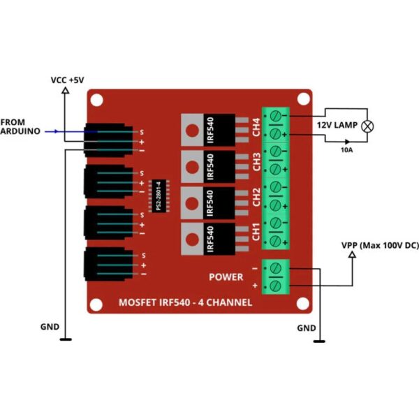 IRF540 Isolation Power Module Electronic Block 4 Channel MOSFET Switch - Image 5