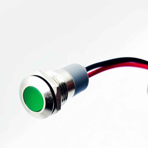 12mm 12-24v Green Light Flat Metal Indicator Lamp