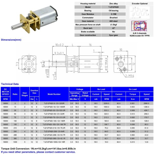 N20 12V 200 RPM Micro-Gear DC Motor - Image 7