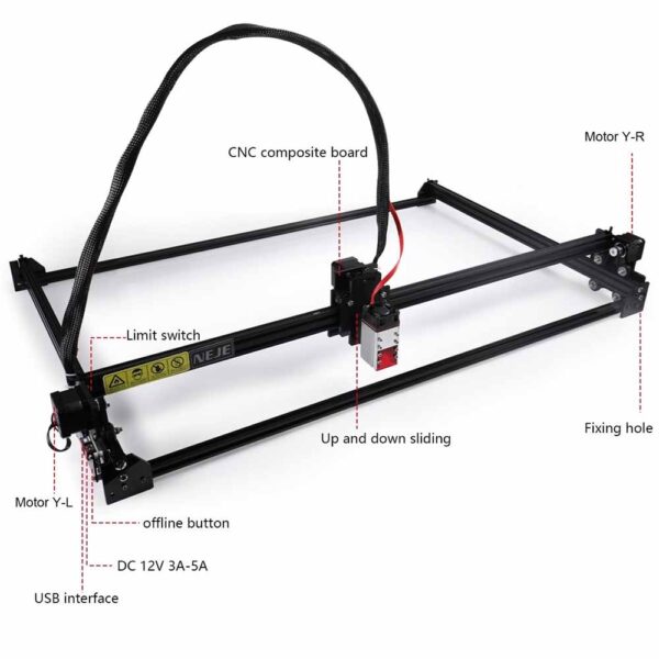 NEJE MASTER 2S MAX LASER ENGRAVER / CUTTER WITH A40640 DUAL LASER BEAMS MODULE – 460 X 810 MM – LASERGRBL – LIGHTBURN – BLUETOOTH – APP CONTROL - Image 9