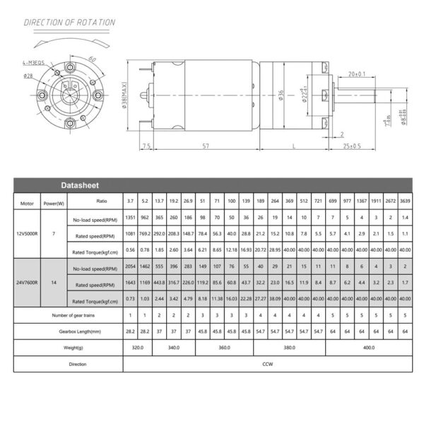 PGM36D555 12V 300 RPM 36mm Dia 3Kgcm Planetary Gear Motor Encoder Attachable - Image 2