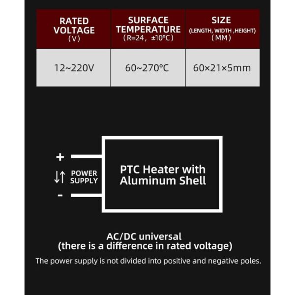 PTC Heaters Plate 48V 220 Degrees 60*21*5.2mm - Image 8