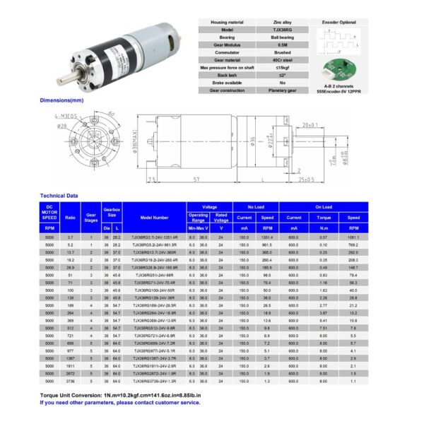 36GX-555 24V 1000 RPM 36mm Dia Planetary Gear Motor - Image 7