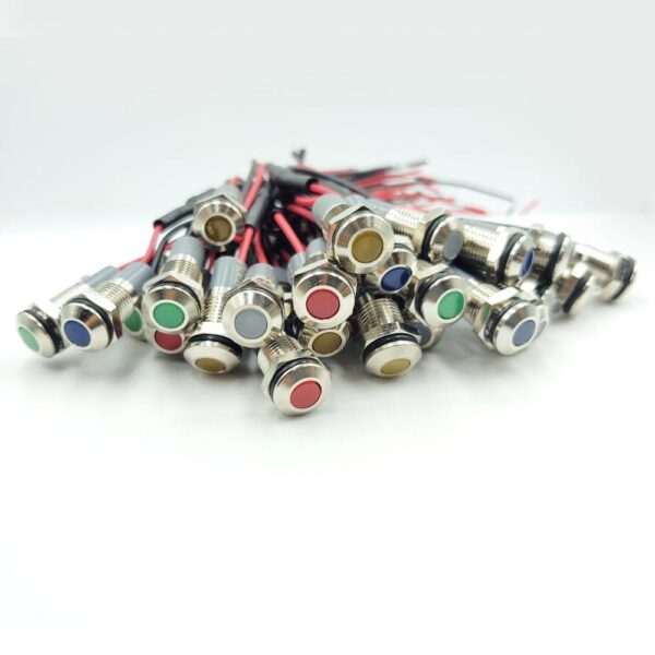 8mm 12-24v Yellow Light Flat Metal Indicator Lamp - Image 2