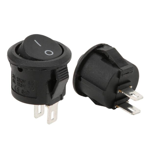 S.P.S.T. Round Rocker Switch, Black (2 Pcs)