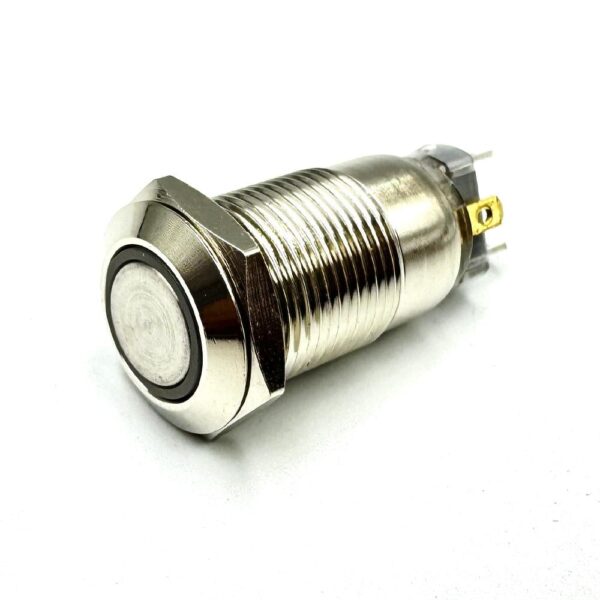 Short Flat Head 12mm 12V-24V Red Latching Ring Metal Switch