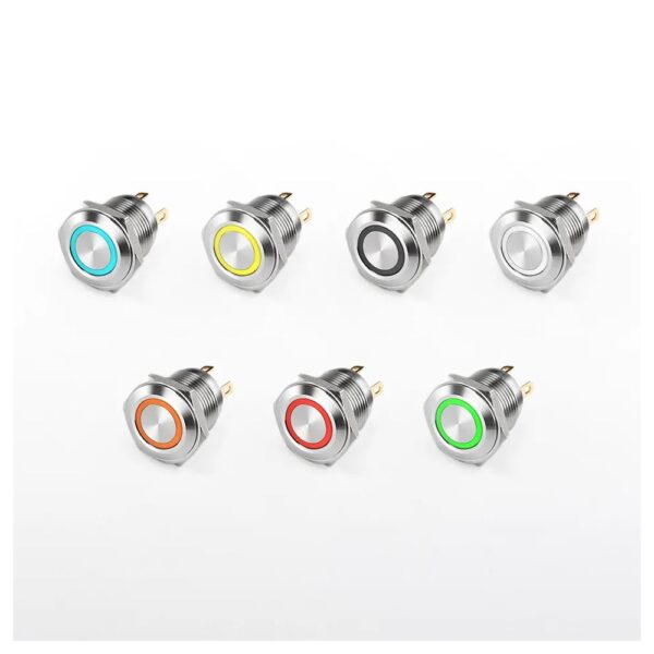 Short Flat Head 16MM 220V White Momentary Non-Latching Metal Push Button Switch with Led Light Waterproof - Image 2