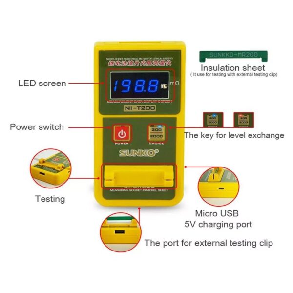 Sunnko T200 Nickel Chip Internal Resistance Tester Resistance Milliohmmeter - Image 3