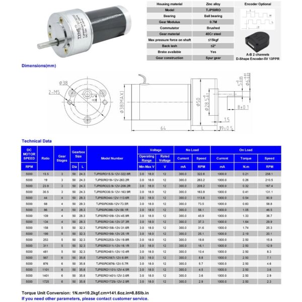 TJP50RO 12V 10RPM Spur Gear Box - Image 5