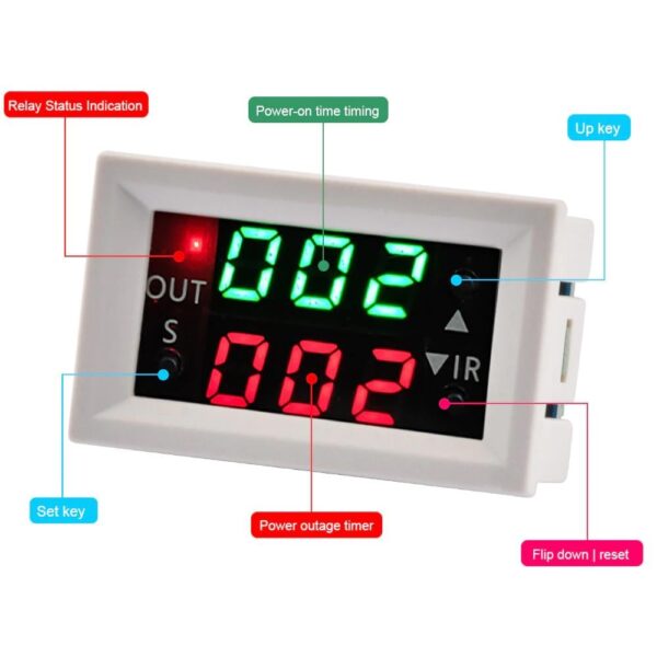 DC 12V Dual LED Display Timing Delay Relay Module Cycle Timer Digital 20A 0-999 Seconds Minutes Hours Cycle Time Control Switch - Image 4