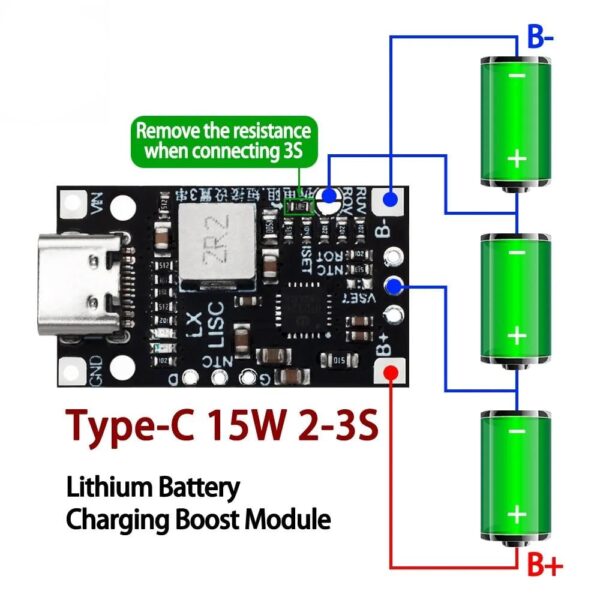 Type-C USB 3S BMS 15W 8.4V 12.6V 1.5A Lithium Battery Charging Boost Module With Balanced Support Fast Charge With Indicator - Image 4