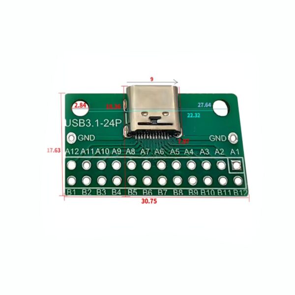 USB 3.1 Female Socket Type C Connector 24 Pins Breakout PCB Board - Image 2