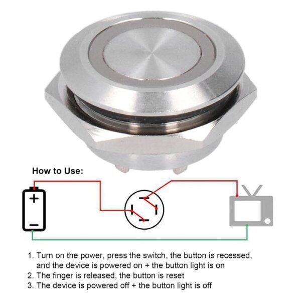 Ultra-Short Flat Head 16MM Red 3-6V Waterproof Momentary Non-Latching Ultra-Thin Touch Metal Push Button with Led Light - Image 3