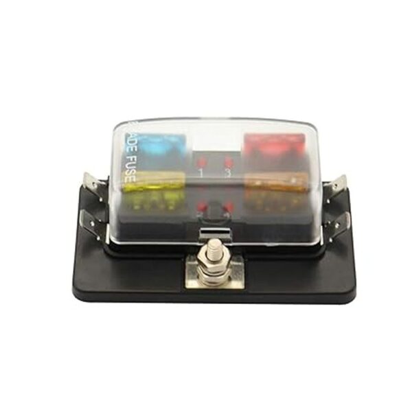 Waterproof 4 Way 12V 24V Blade Fuse Box Holder with LED Indicator for auto car boat.