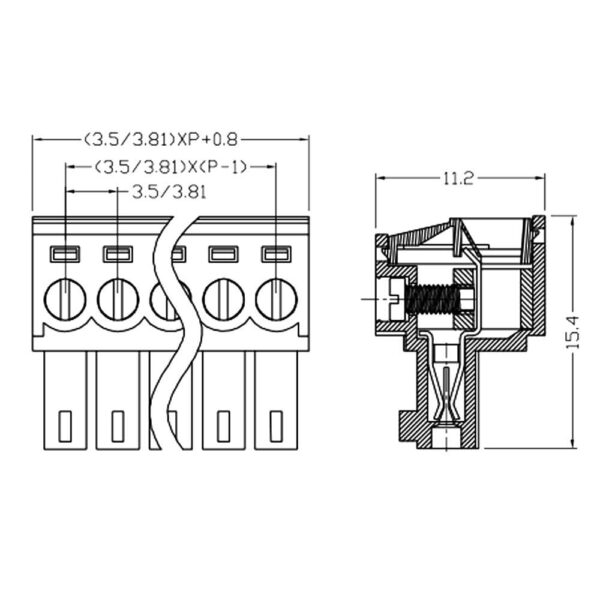 XY2500 6Pin Right Angle Female Terminal Block Connector 3.81 Pitch - Image 3